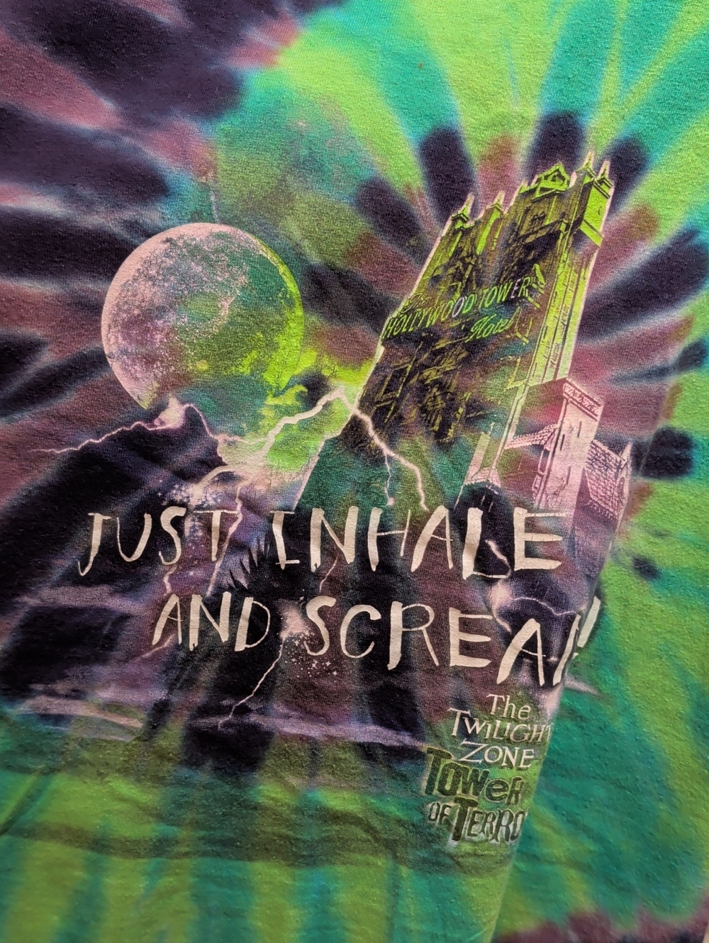 Vintage Unisex The Twilight Zone Tower of Terror Tie-Dye Tee - Green & Purple